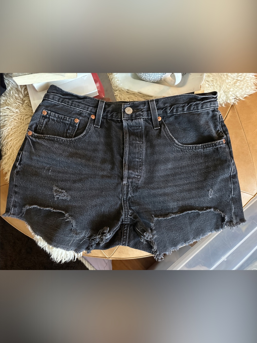 Levi's Black Cutoff Distressed Denim Shorts
